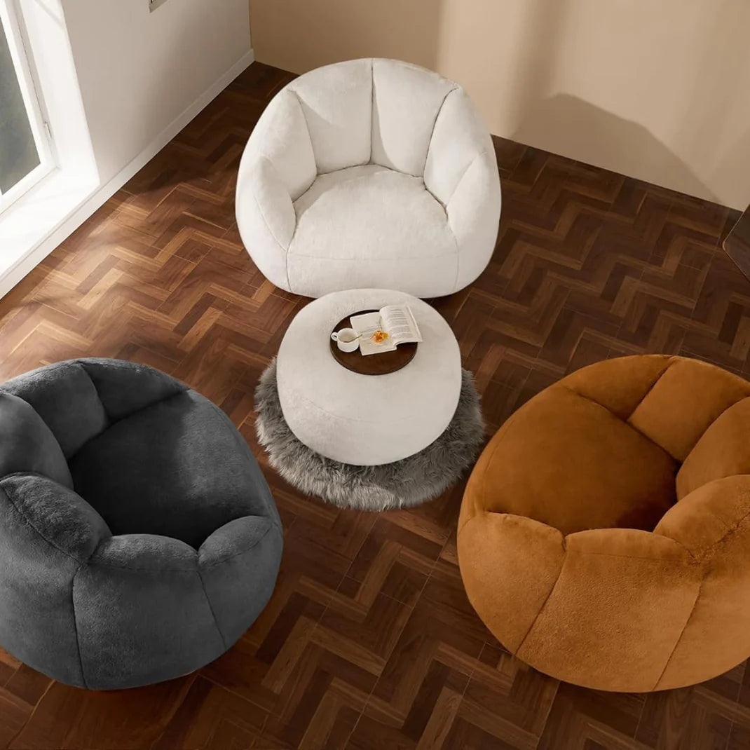 Orivelle™ | Fauteuil Pouf Pivotant 360°, Grande Taille, Tissu Douillet, Repose-Pieds